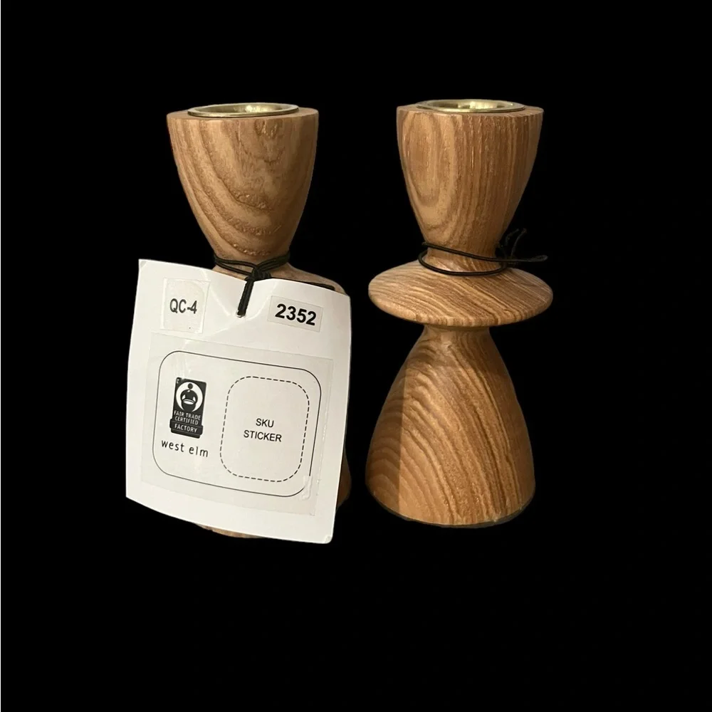 NWT West Elm Wood Taper Candle Stick Holder #2352 ~ Set of 2